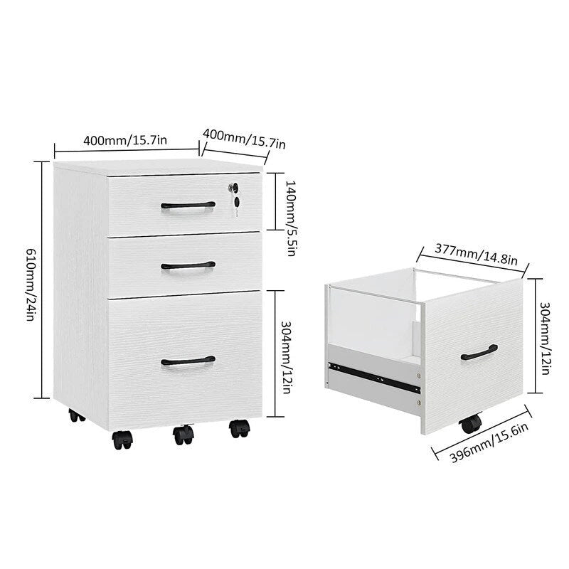 3 Drawer Wood Mobile File Cabinet