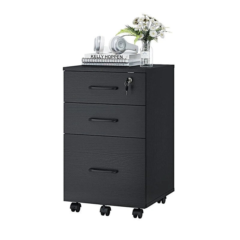 3 Drawer Wood Mobile File Cabinet