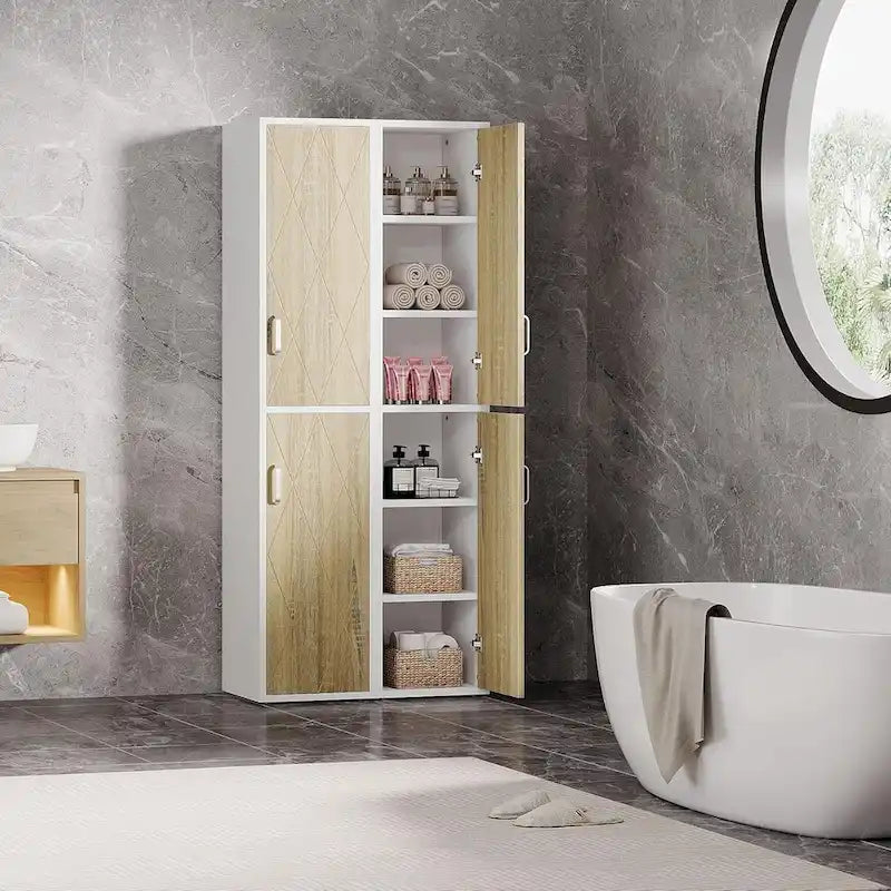 75.4 Inches Wood Storage Cabinet with 2 Doors and 6 Shelves
