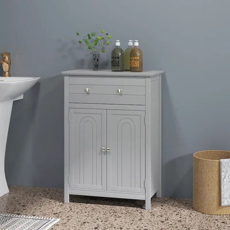 Gymax Bathroom Floor Cabinet Wooden Storage Organizer with Drawer &