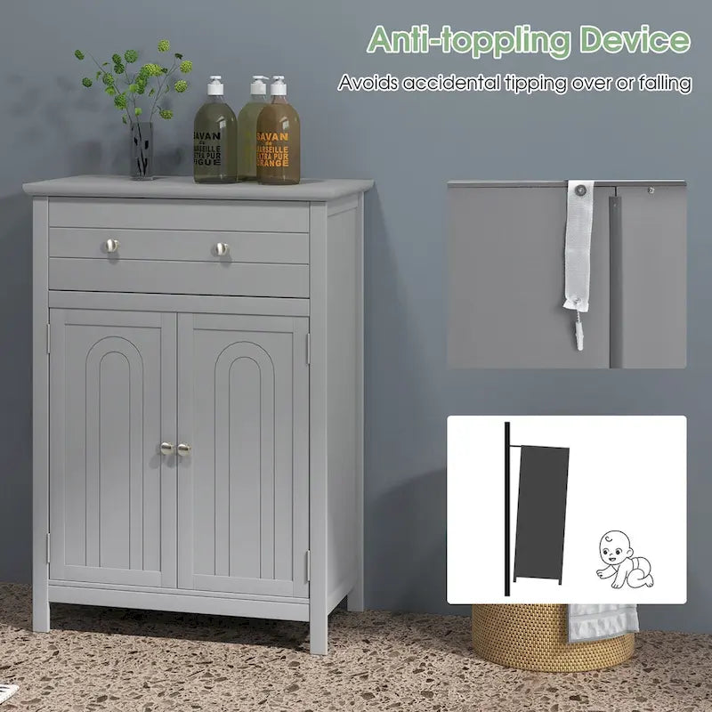 Gymax Bathroom Floor Cabinet Wooden Storage Organizer with Drawer &