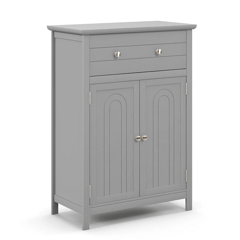 Gymax Bathroom Floor Cabinet Wooden Storage Organizer with Drawer &