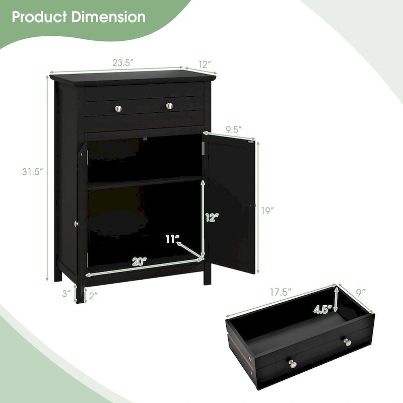 Gymax Bathroom Floor Cabinet Wooden Storage Organizer with Drawer &