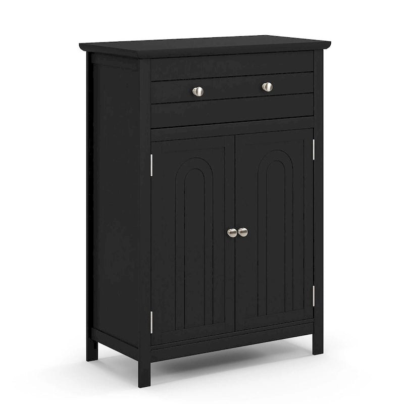 Gymax Bathroom Floor Cabinet Wooden Storage Organizer with Drawer &