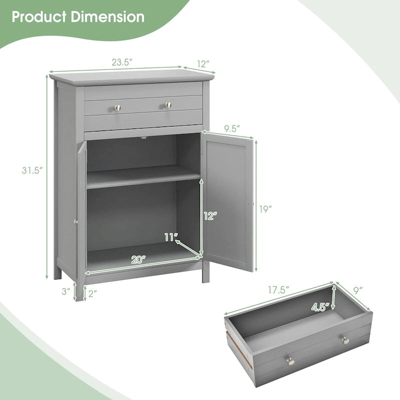 Gymax Bathroom Floor Cabinet Wooden Storage Organizer with Drawer &