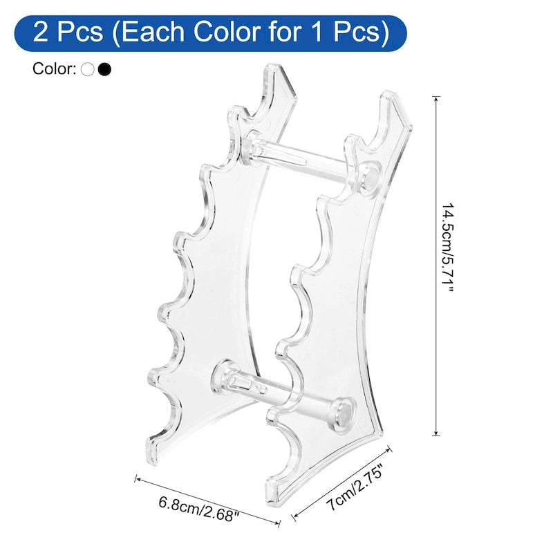 2pcs Pen Holders, 6-Slot Vertical and Horizontal Pen Display Stand, Clear/Black - Black,Clear - 17.5cm x 7cm