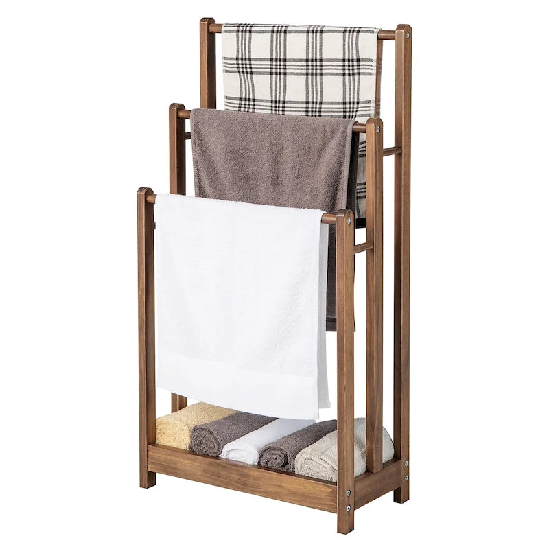 Gymax 3-Bar Freestanding Towel Rack w/ Bottom Storage Shelf