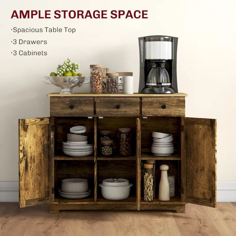 Modern Storage Cabinet with Solid Wood Countertop, 3 Drawers and Adjustable Shelf