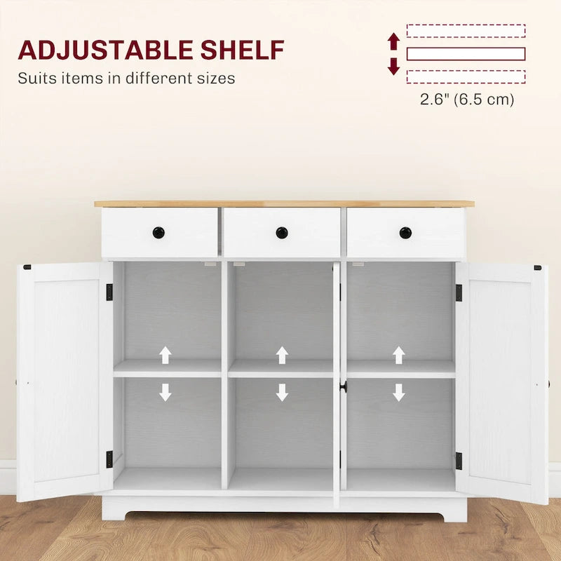 Modern Storage Cabinet with Solid Wood Countertop, 3 Drawers and Adjustable Shelf