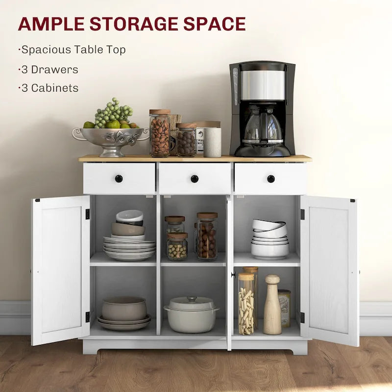 Modern Storage Cabinet with Solid Wood Countertop, 3 Drawers and Adjustable Shelf