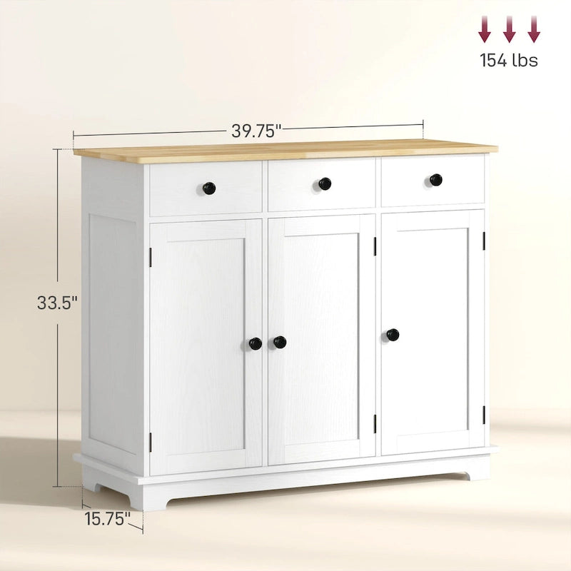 Modern Storage Cabinet with Solid Wood Countertop, 3 Drawers and Adjustable Shelf