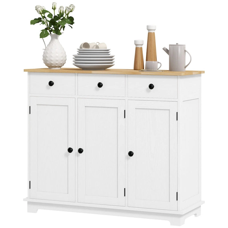 Modern Storage Cabinet with Solid Wood Countertop, 3 Drawers and Adjustable Shelf
