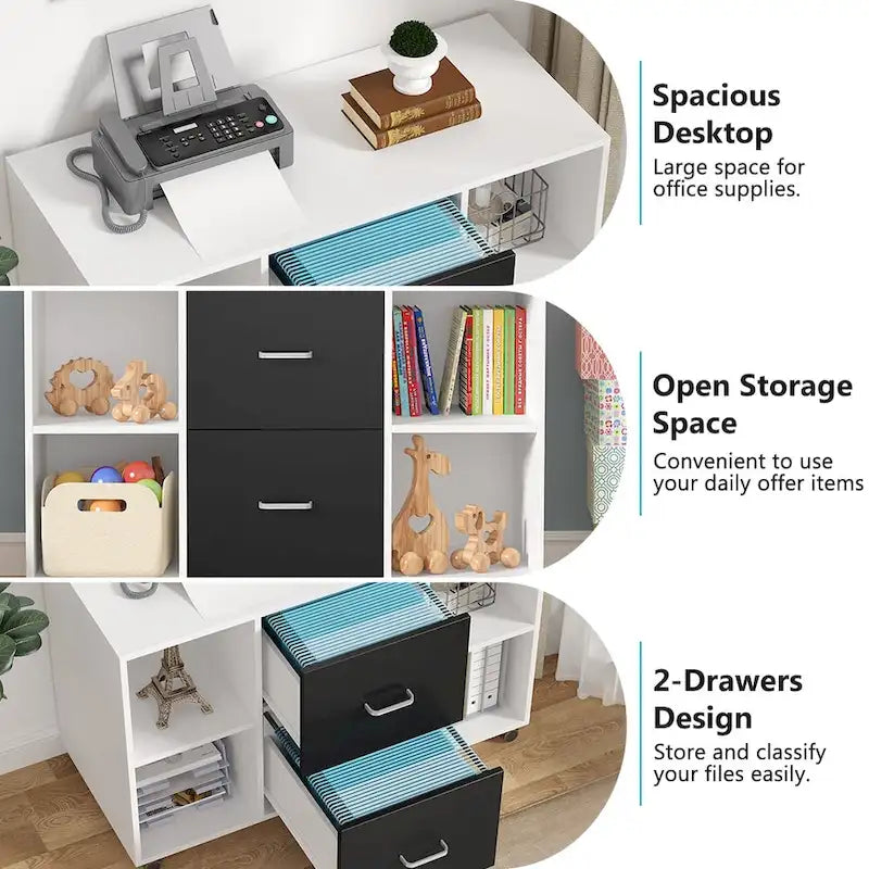 Mobile Lateral File Cabinet with 2 Drawers, Filing Cabinet Printer Stand