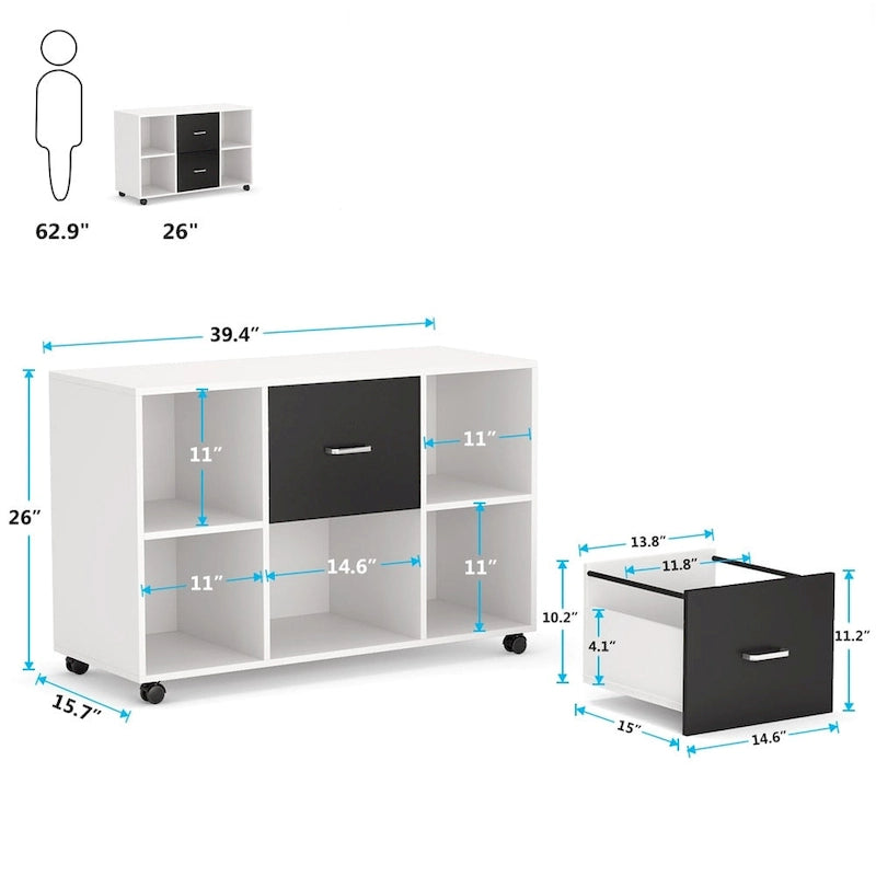 Mobile Lateral File Cabinet with 2 Drawers, Filing Cabinet Printer Stand