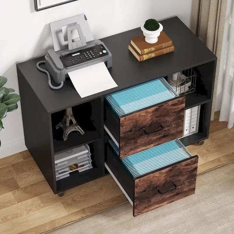 Mobile Lateral File Cabinet with 2 Drawers, Filing Cabinet Printer Stand