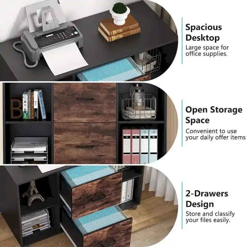 Mobile Lateral File Cabinet with 2 Drawers, Filing Cabinet Printer Stand