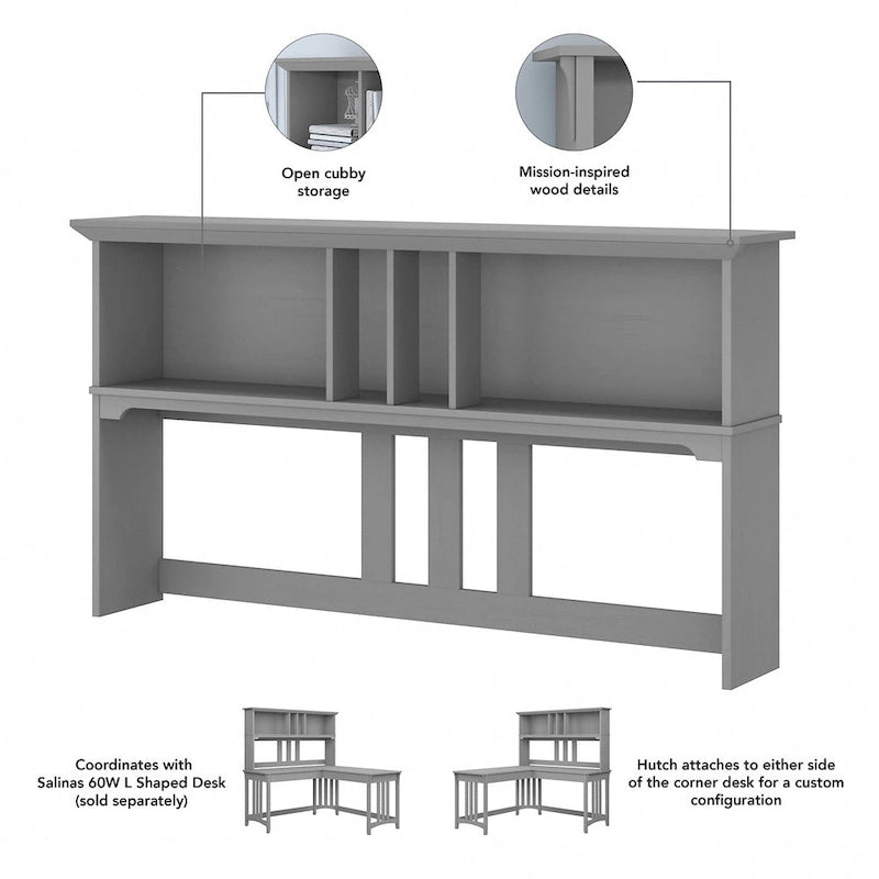 Bush Furniture Salinas 60W Hutch- Hutch Only - 60.00L x 10.51W x 32.99H