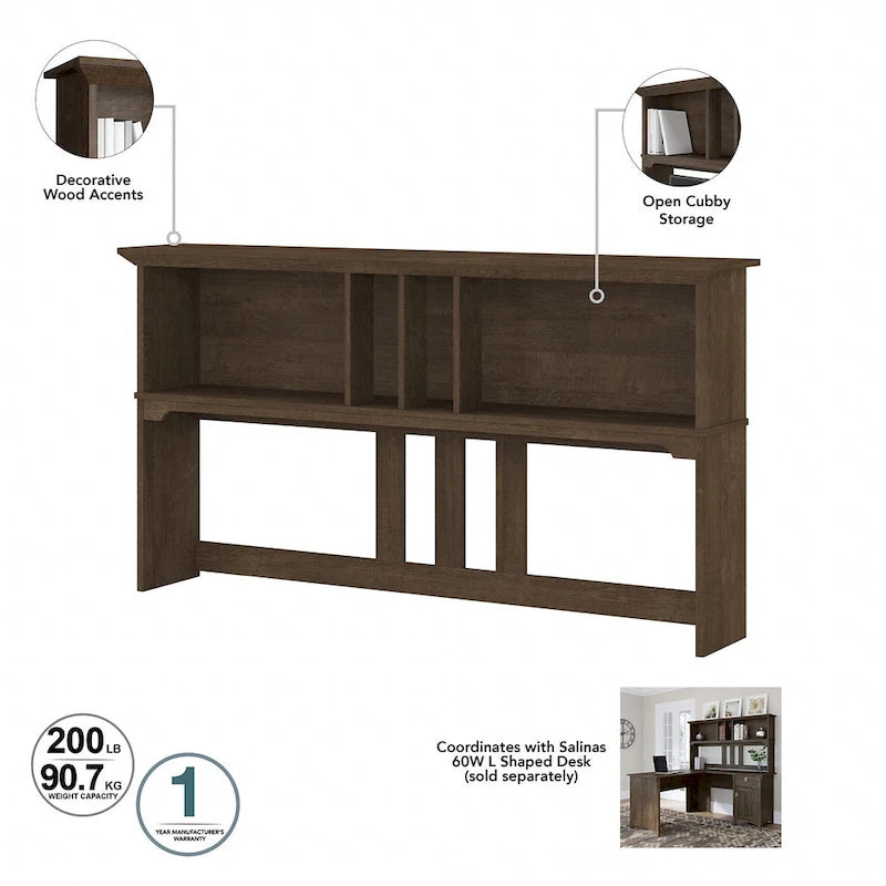 Bush Furniture Salinas 60W Hutch- Hutch Only - 60.00L x 10.51W x 32.99H