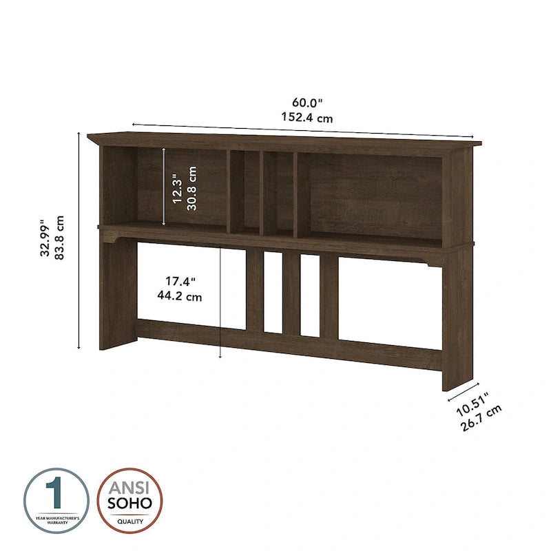Bush Furniture Salinas 60W Hutch- Hutch Only - 60.00L x 10.51W x 32.99H