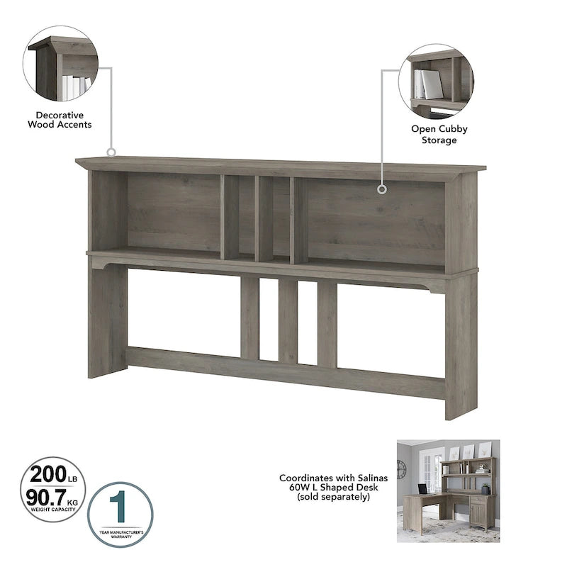 Bush Furniture Salinas 60W Hutch- Hutch Only - 60.00L x 10.51W x 32.99H