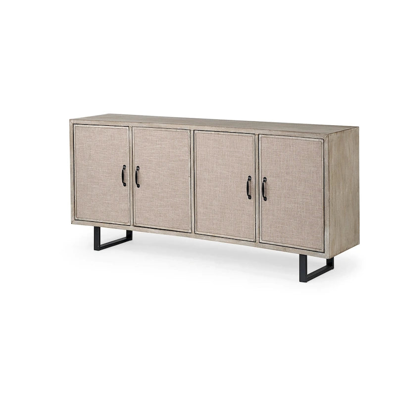Bellefontaine II Brown Fir Veneer Frame w/ Fabric Covered Cabinet Doors Sideboard - 68.0L x 15.5W x 31.5H