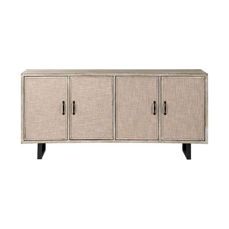 Bellefontaine II Brown Fir Veneer Frame w/ Fabric Covered Cabinet Doors Sideboard - 68.0L x 15.5W x 31.5H