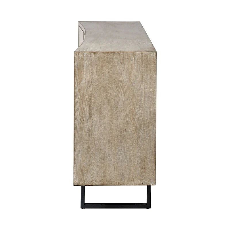 Bellefontaine II Brown Fir Veneer Frame w/ Fabric Covered Cabinet Doors Sideboard - 68.0L x 15.5W x 31.5H