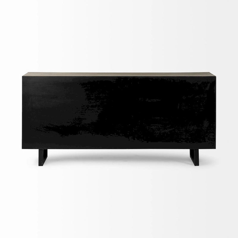 Bellefontaine II Brown Fir Veneer Frame w/ Fabric Covered Cabinet Doors Sideboard - 68.0L x 15.5W x 31.5H