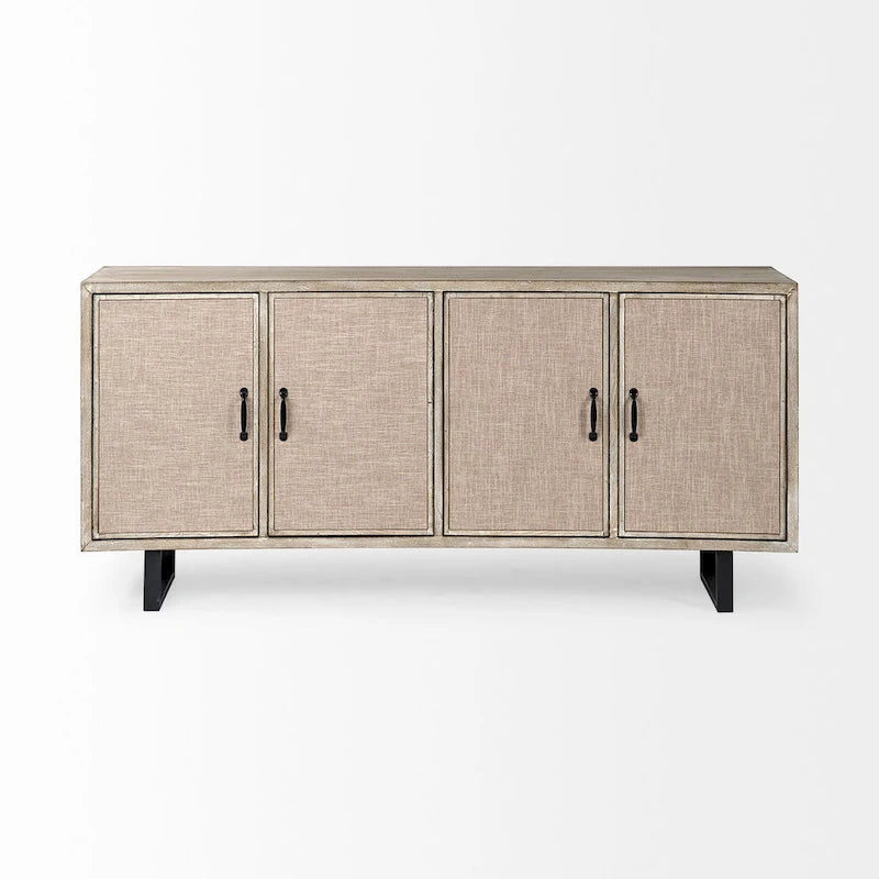 Bellefontaine II Brown Fir Veneer Frame w/ Fabric Covered Cabinet Doors Sideboard - 68.0L x 15.5W x 31.5H