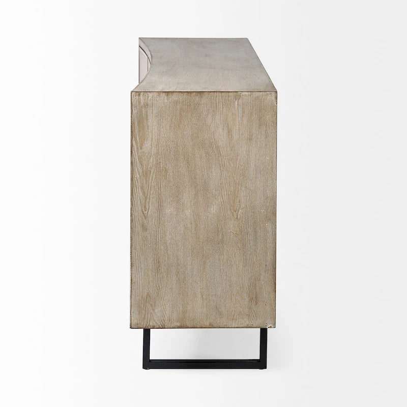 Bellefontaine II Brown Fir Veneer Frame w/ Fabric Covered Cabinet Doors Sideboard - 68.0L x 15.5W x 31.5H