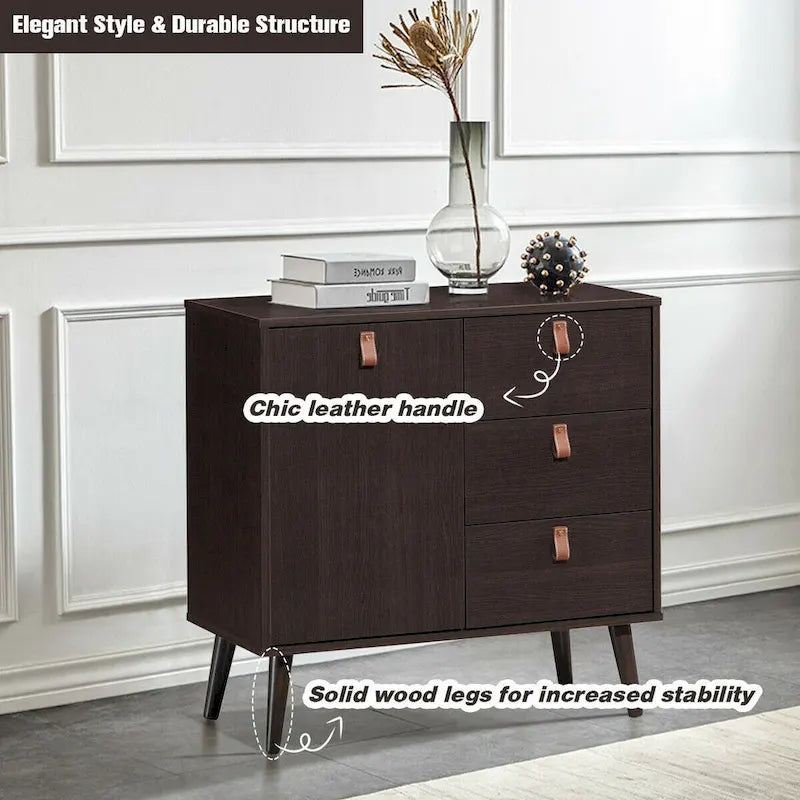 3-drawer Sideboard Storage Display Cabinet-Brown - 31.5 x 15.5 x 32 (L x W x H)