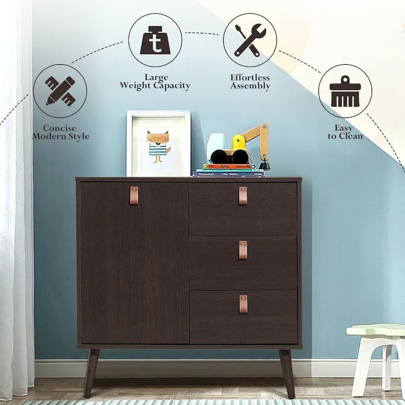 3-drawer Sideboard Storage Display Cabinet-Brown - 31.5 x 15.5 x 32 (L x W x H)