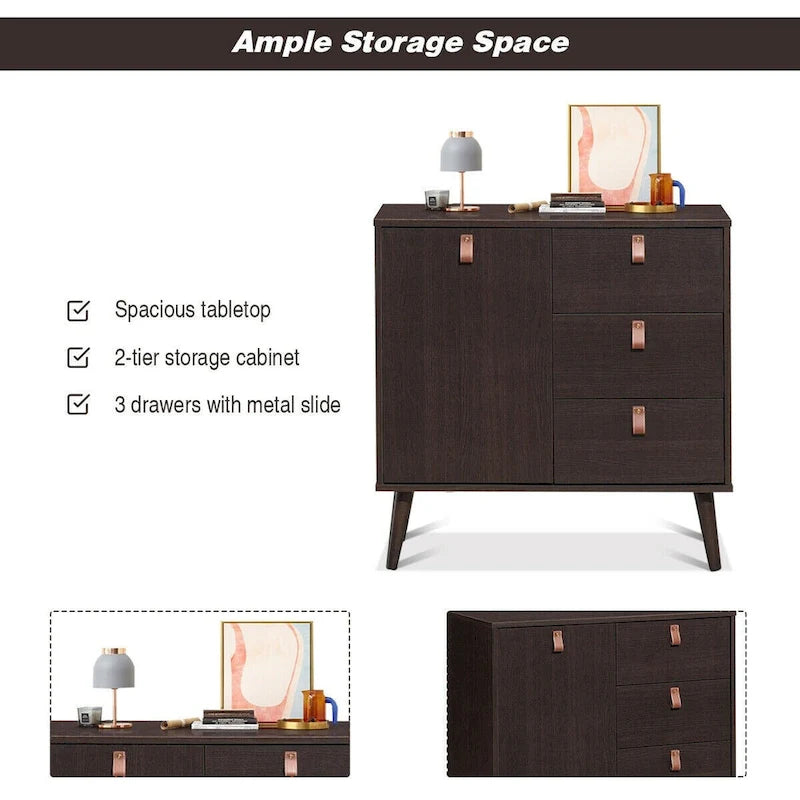 3-drawer Sideboard Storage Display Cabinet-Brown - 31.5 x 15.5 x 32 (L x W x H)
