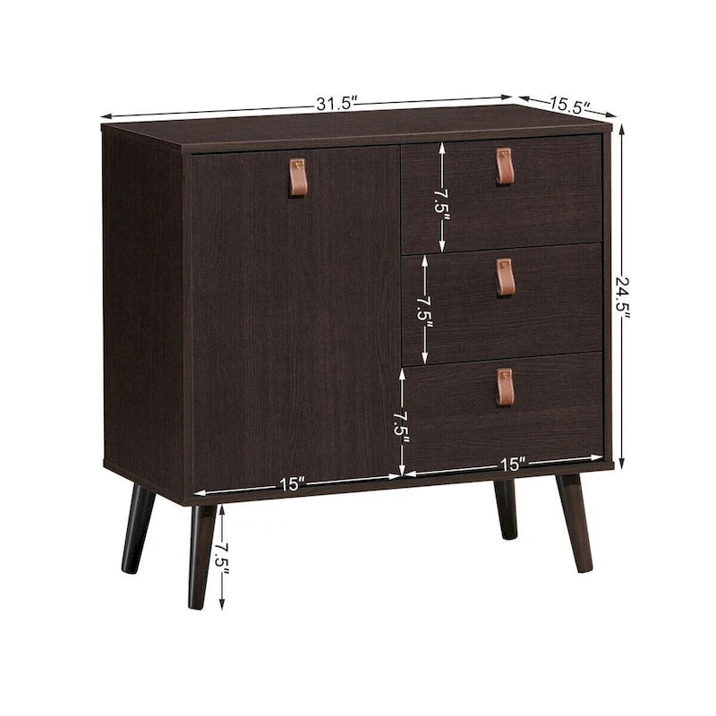 3-drawer Sideboard Storage Display Cabinet-Brown - 31.5 x 15.5 x 32 (L x W x H)