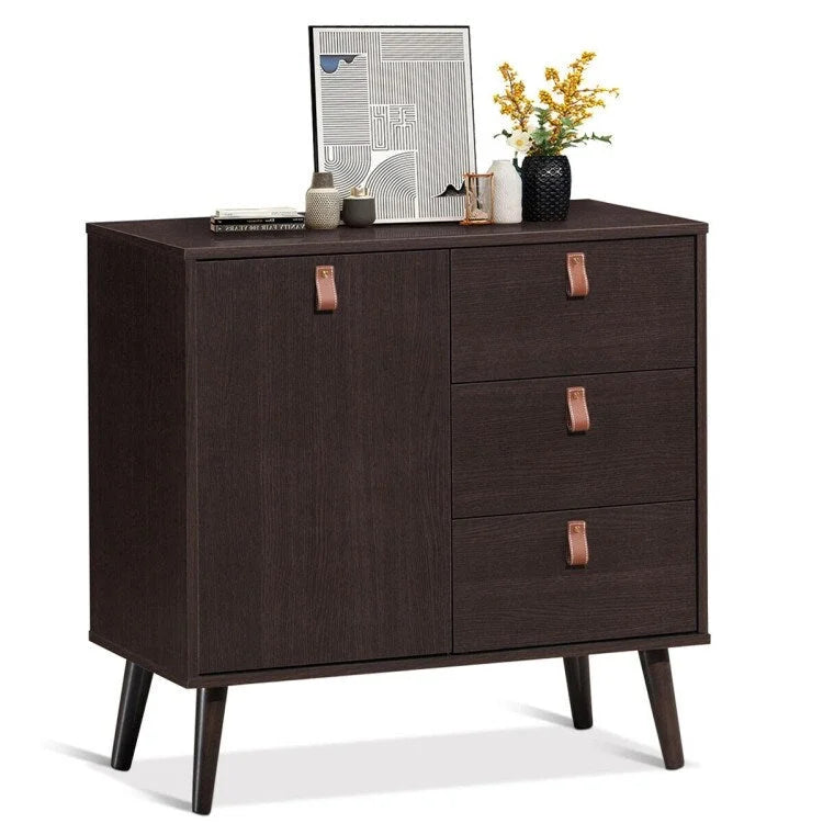 3-drawer Sideboard Storage Display Cabinet-Brown - 31.5 x 15.5 x 32 (L x W x H)