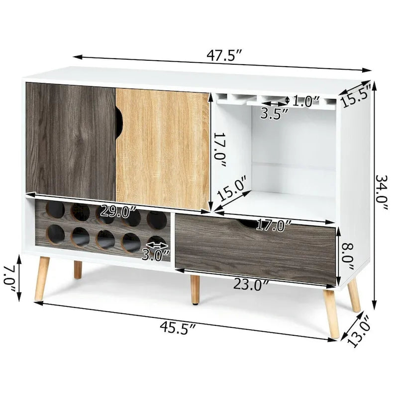 Mid-Century Buffet Sideboard Wooden Storage Cabinet - 47.5 x 15.5 x 34(L x W x H)