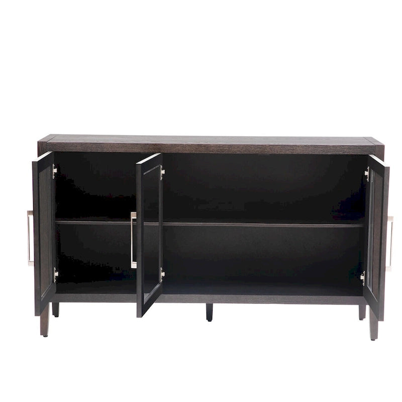 Wooden Storage Cabinet with 3 Tempered Glass Doors and Adjustable Shelf and Legs - 58.2L15.7W33.9H