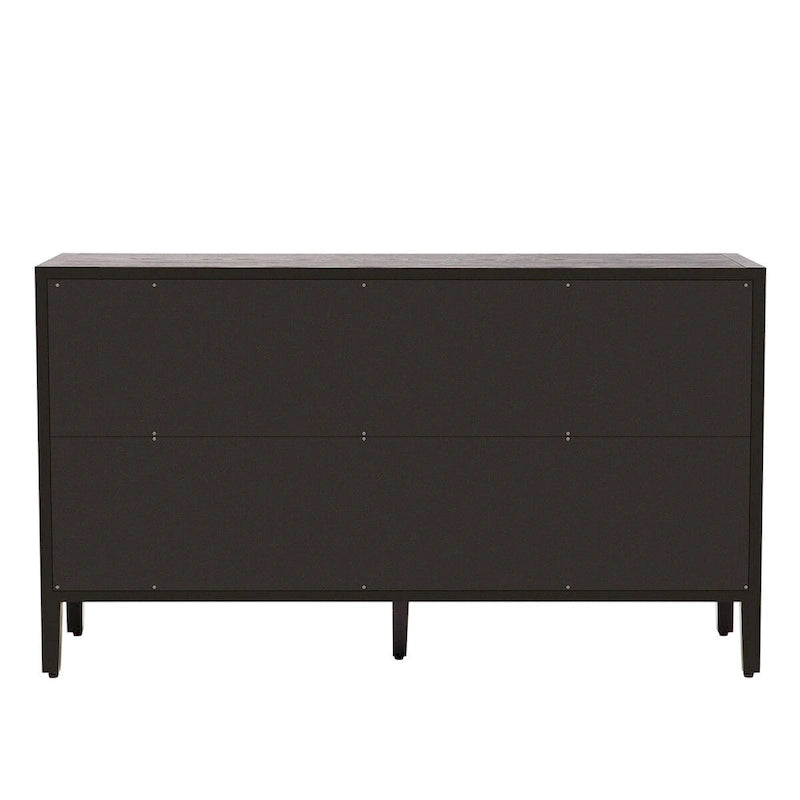 Wooden Storage Cabinet with 3 Tempered Glass Doors and Adjustable Shelf and Legs - 58.2L15.7W33.9H