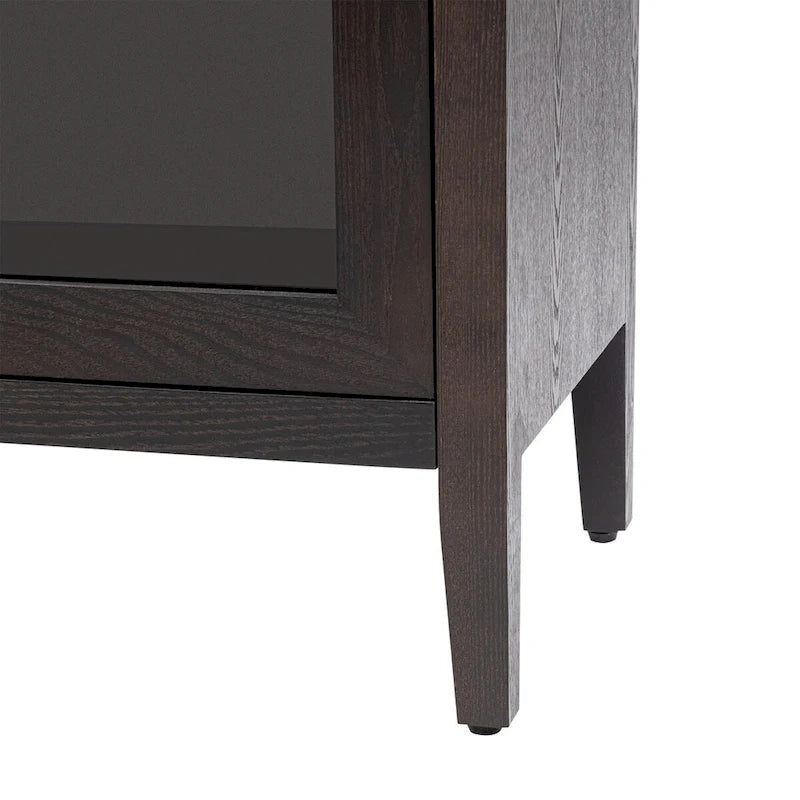 Wooden Storage Cabinet with 3 Tempered Glass Doors and Adjustable Shelf and Legs - 58.2L15.7W33.9H