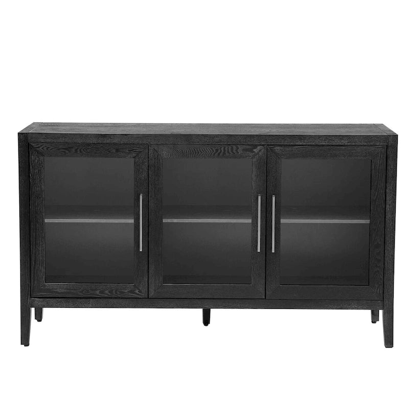 Wooden Storage Cabinet with 3 Tempered Glass Doors and Adjustable Shelf and Legs - 58.2L15.7W33.9H