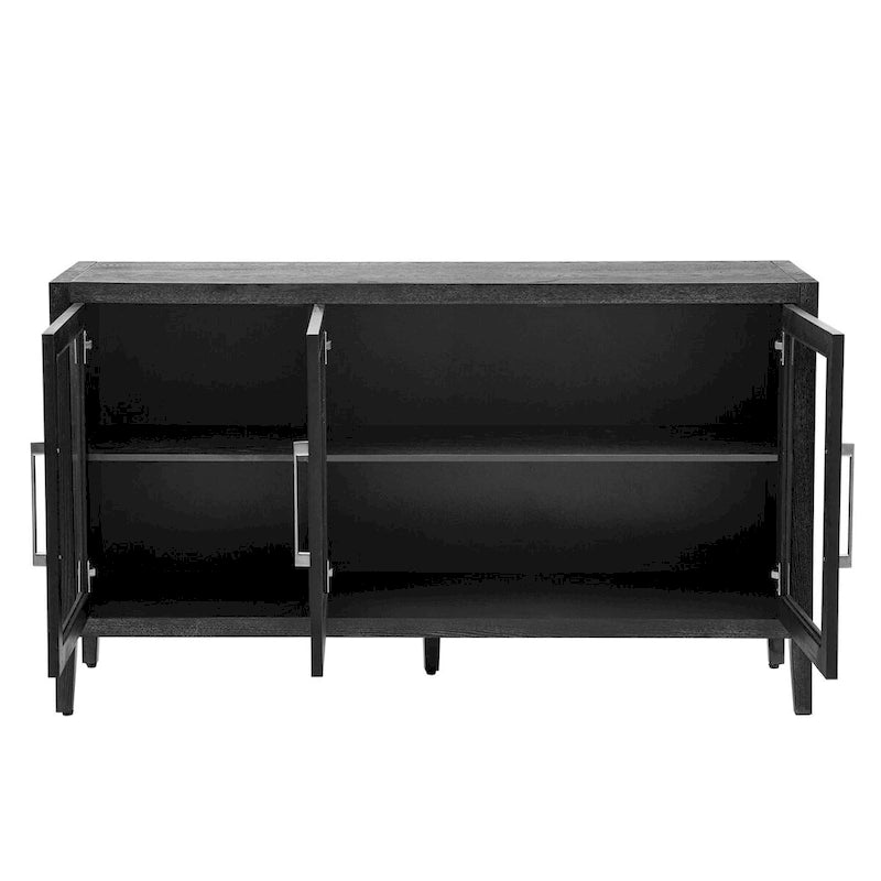 Wooden Storage Cabinet with 3 Tempered Glass Doors and Adjustable Shelf and Legs - 58.2L15.7W33.9H
