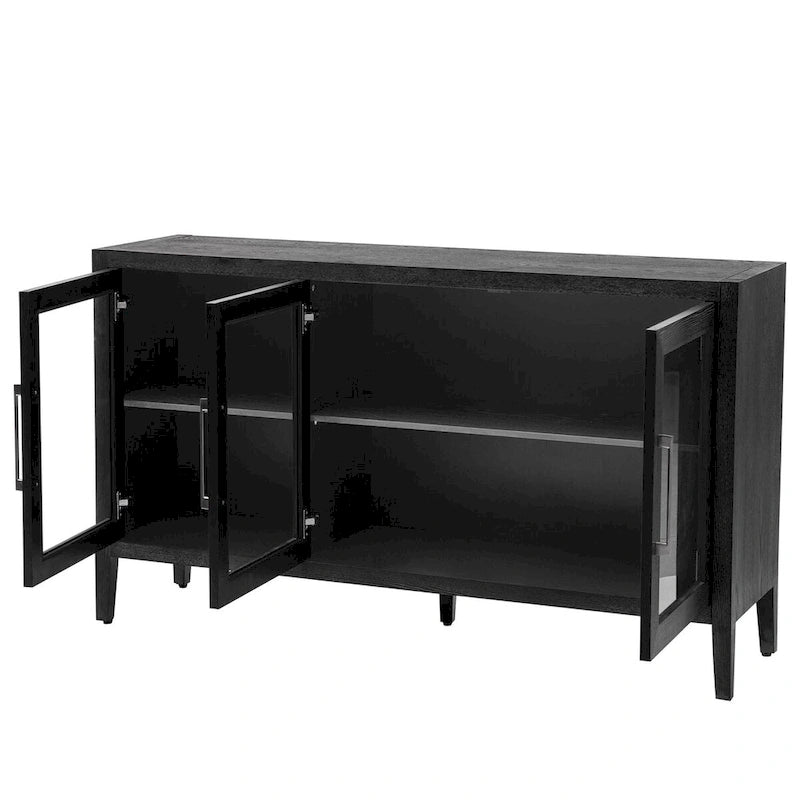 Wooden Storage Cabinet with 3 Tempered Glass Doors and Adjustable Shelf and Legs - 58.2L15.7W33.9H