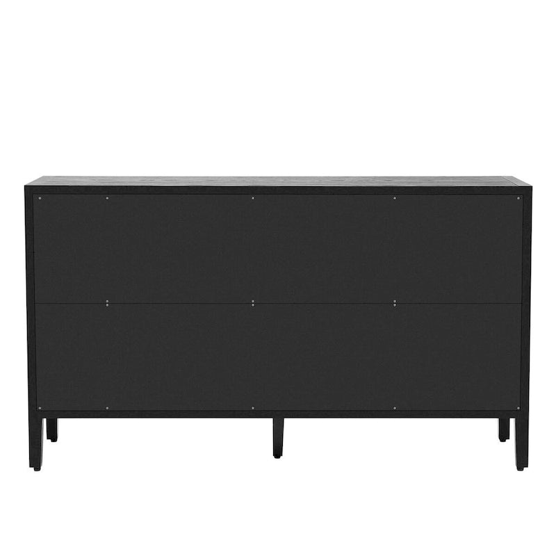 Wooden Storage Cabinet with 3 Tempered Glass Doors and Adjustable Shelf and Legs - 58.2L15.7W33.9H