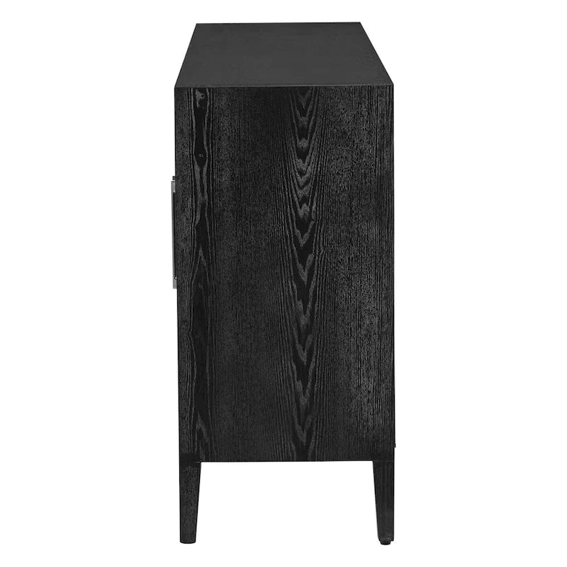 Wooden Storage Cabinet with 3 Tempered Glass Doors and Adjustable Shelf and Legs - 58.2L15.7W33.9H
