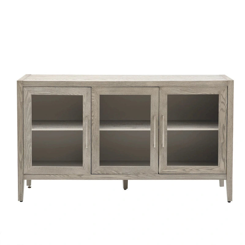 Wooden Storage Cabinet with 3 Tempered Glass Doors and Adjustable Shelf and Legs - 58.2L15.7W33.9H