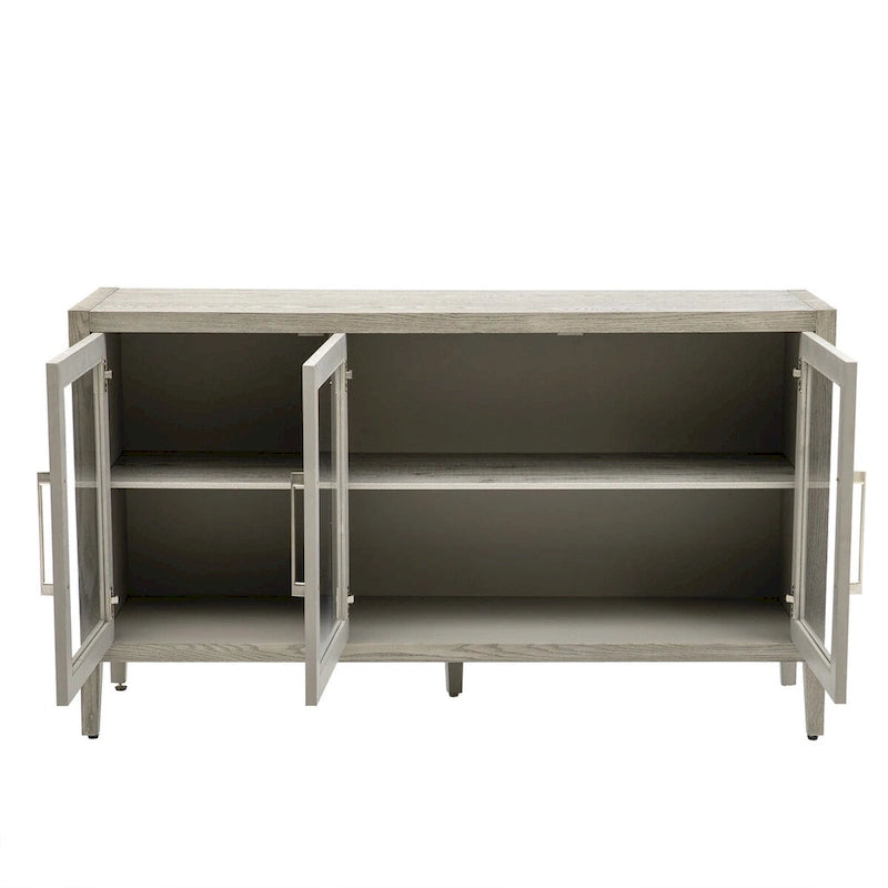 Wooden Storage Cabinet with 3 Tempered Glass Doors and Adjustable Shelf and Legs - 58.2L15.7W33.9H