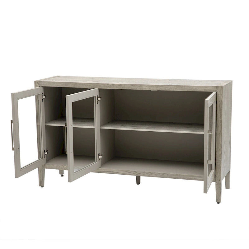 Wooden Storage Cabinet with 3 Tempered Glass Doors and Adjustable Shelf and Legs - 58.2L15.7W33.9H