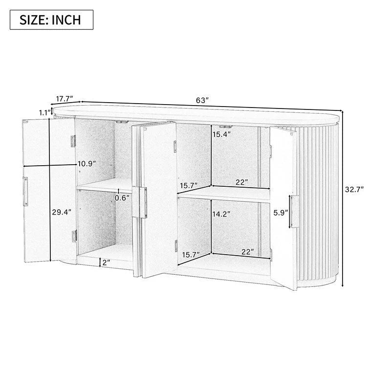 63W 4-Door Storage Cabinet with Metal Handles - N/A