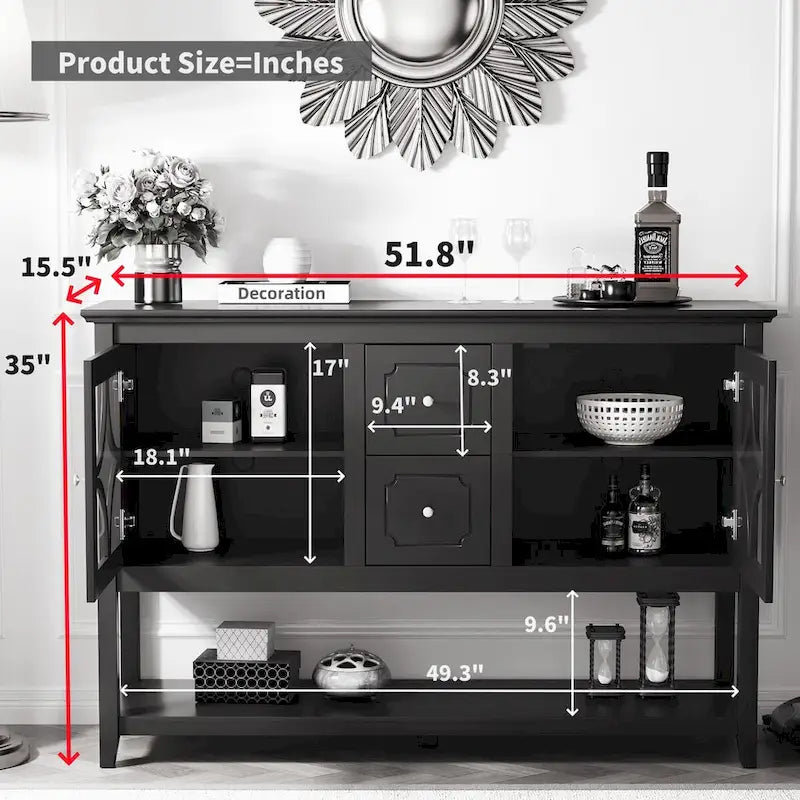 Sideboard Buffet Console Table with Adjustable Shelves and Drawers