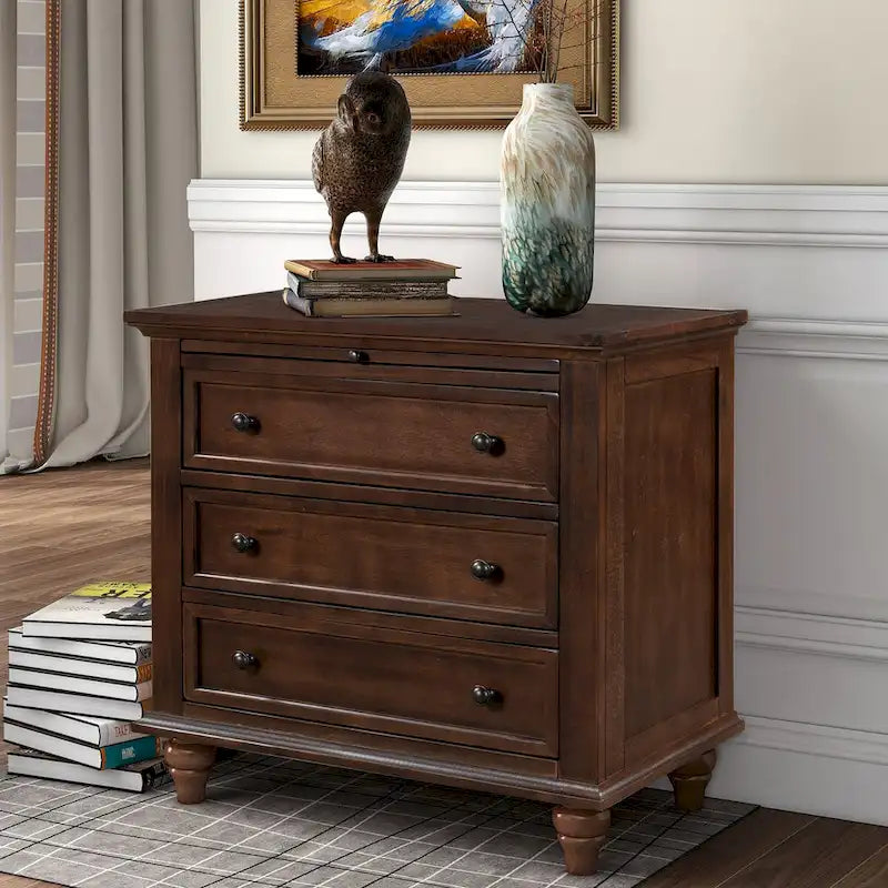 3-Drawer Storage Wood Cabinet, End Table with Pull out Tray